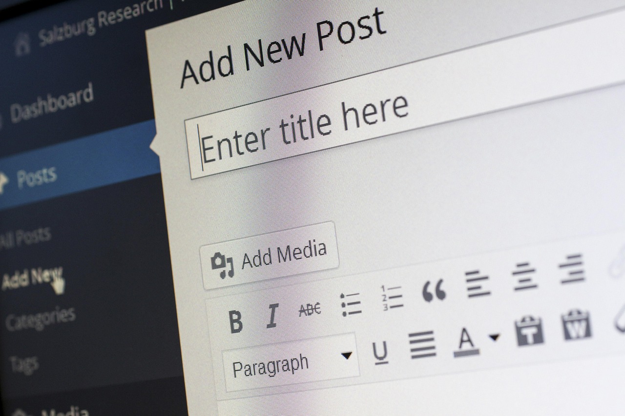 Ekran edytora treści WordPress z polem tytułu i paskiem narzędzi formatowania